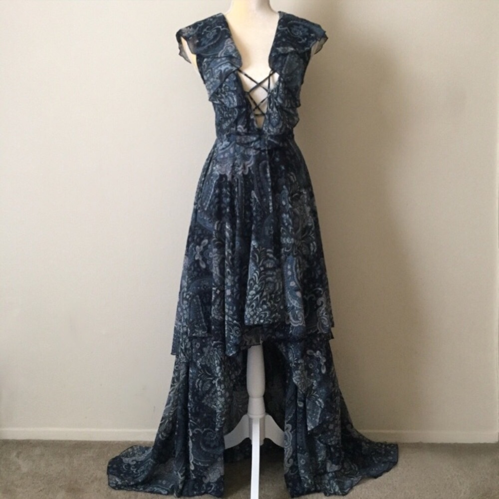 Goddess Ruffle Lace Up High Low Dress
